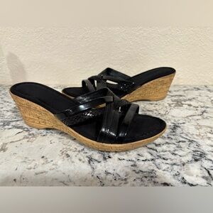 Tuscany By Easy Street Women's Black Wedge Sandals 7W Made In Italy